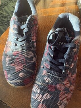 NOBULL Navy Knit Sneakers with Pink Floral Print